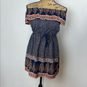 Band of Gypsies Blue Ruffle Off-Shoulder Sundress  Sz Jr Medium (0056)